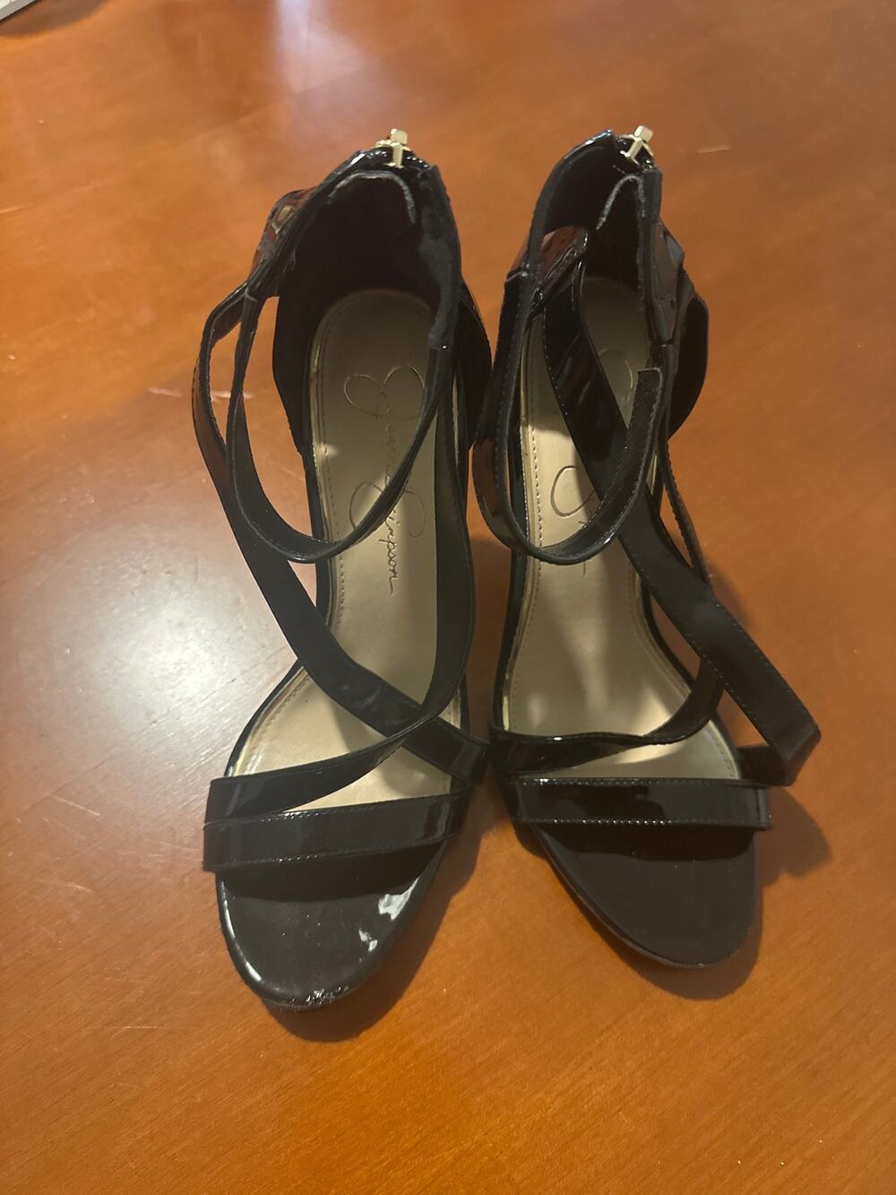 Jessica Simpson Black Patent Leather Ankle Strap Heels Sz 8.5M